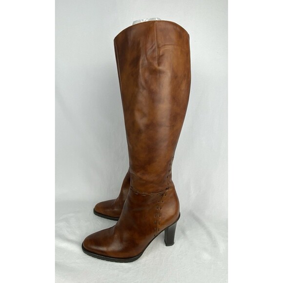 VTG J CREW Tall Boots Womens 5.5 Marbled Brown Leather Made in Italy High Heel - Picture 2 of 16